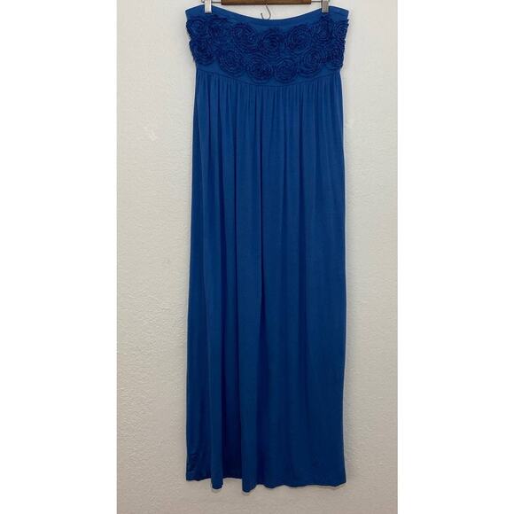 NWT Design History XL Breezy Blue Strapless Maxi Dress Flower Applique Smocked - Picture 1 of 7